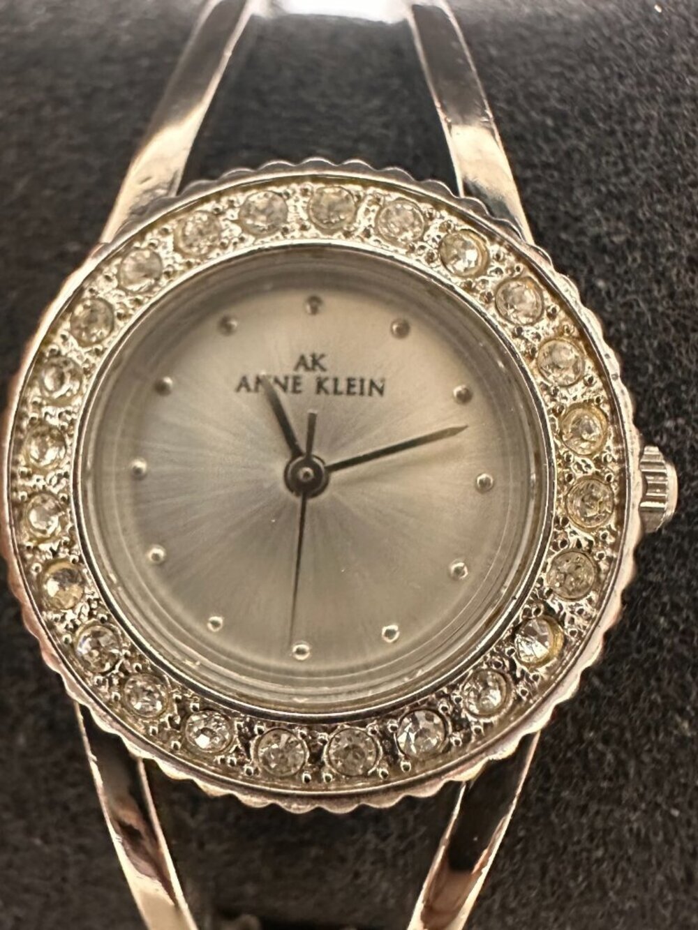 Anne Klein Watch Women Silver Tone Crystal Bezel Clamper Bangle Band Works